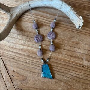 Roman Glass pendant with lava Beaded Necklace Sterling Silver